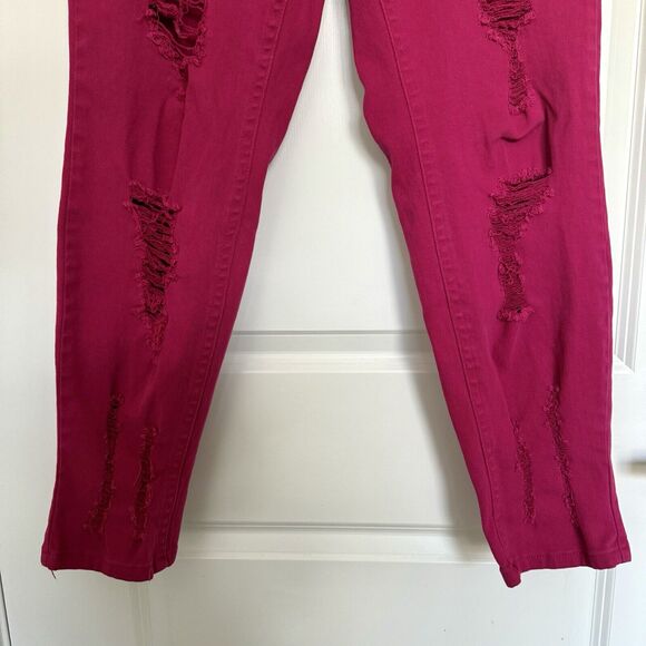 Elite Jeans Distressed Fuchsia Jeans Plus Size 16 Ripped Leg Cropped Capris - Picture 3 of 11